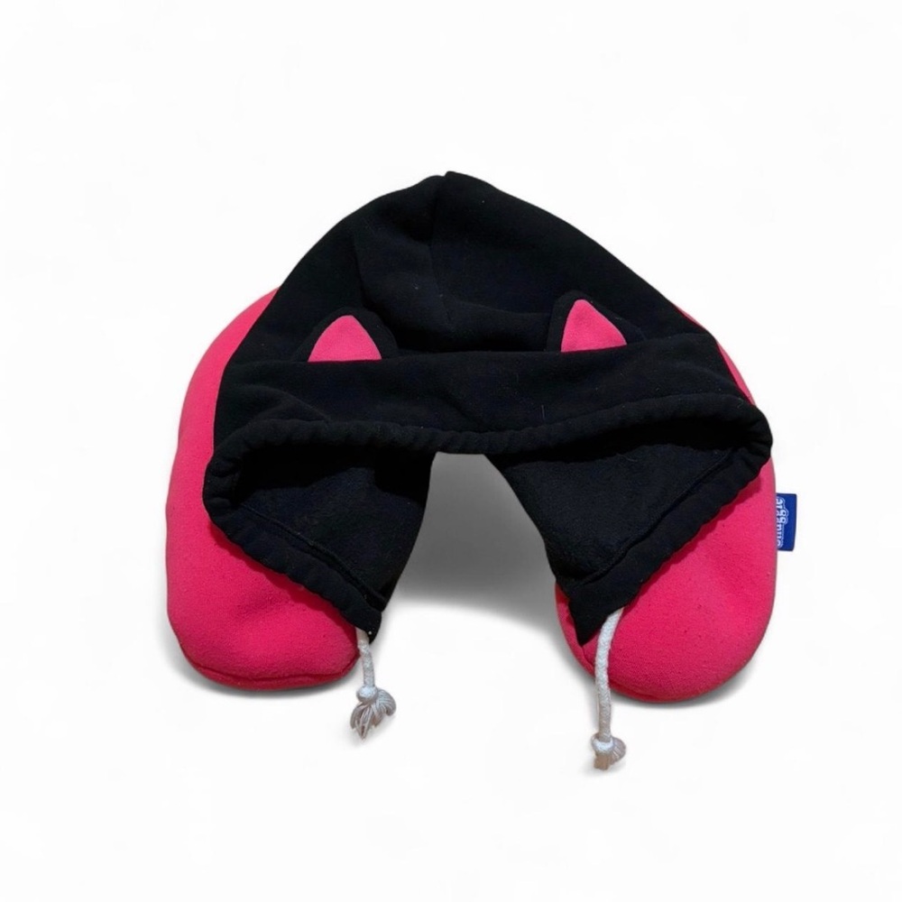 Pink and black cat ears travel neck pillow